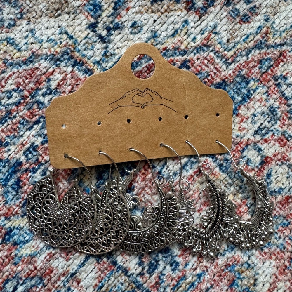 Intricate Silver Hoop Earrings
